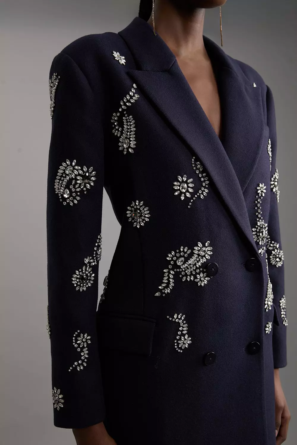 Tailored Wool Blend Embellished Maxi Coat | Karen Millen