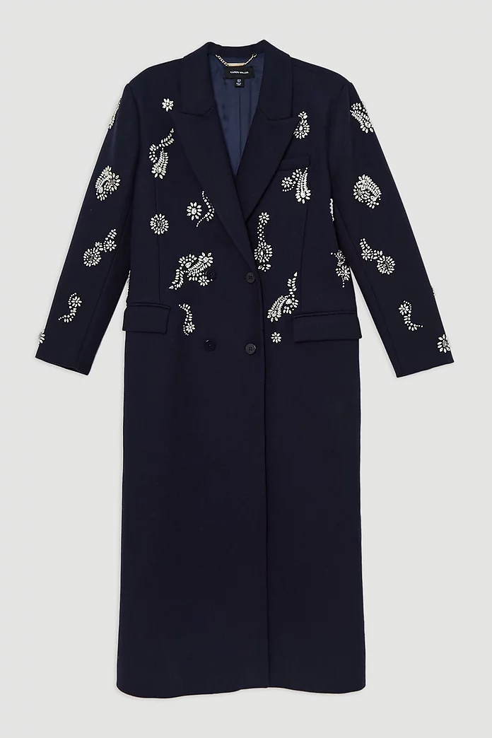 Tailored Wool Blend Embellished Maxi Coat | Karen Millen Tailored Wool Blend Embellished Maxi Coat | Karen Millen