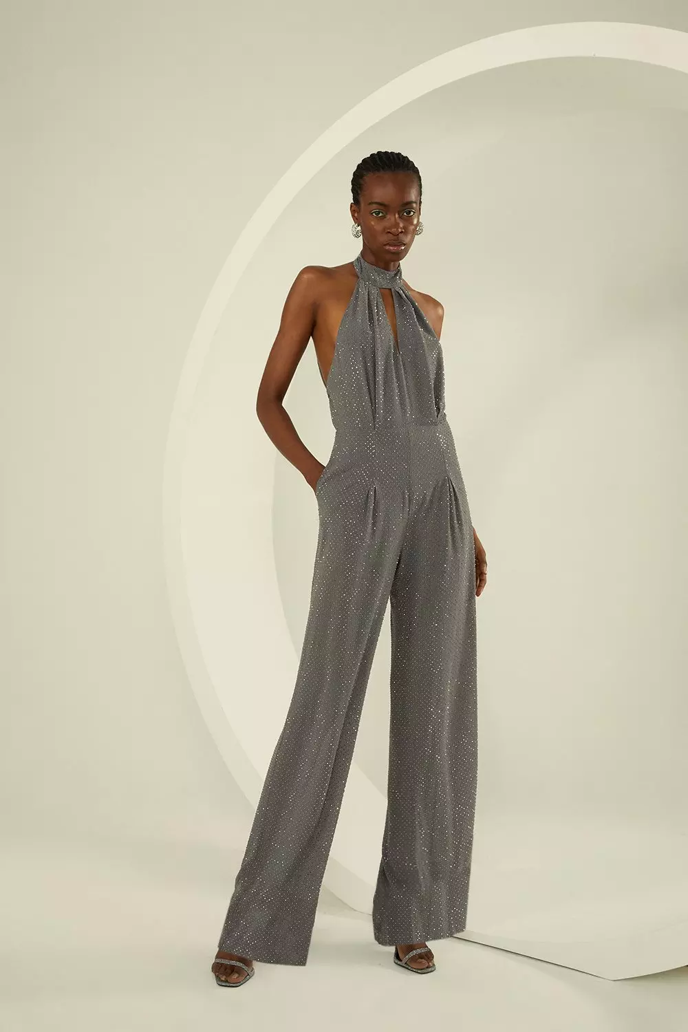 Embellished Keyhole Wide Leg Woven Jumpsuit Karen Millen