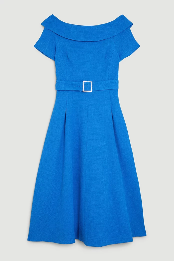 Tailored Turtleneck Tweed Off The Shoulder Belted Full Skirt Tailored Turtleneck Tweed Off The Shoulder Belted Full Skirt