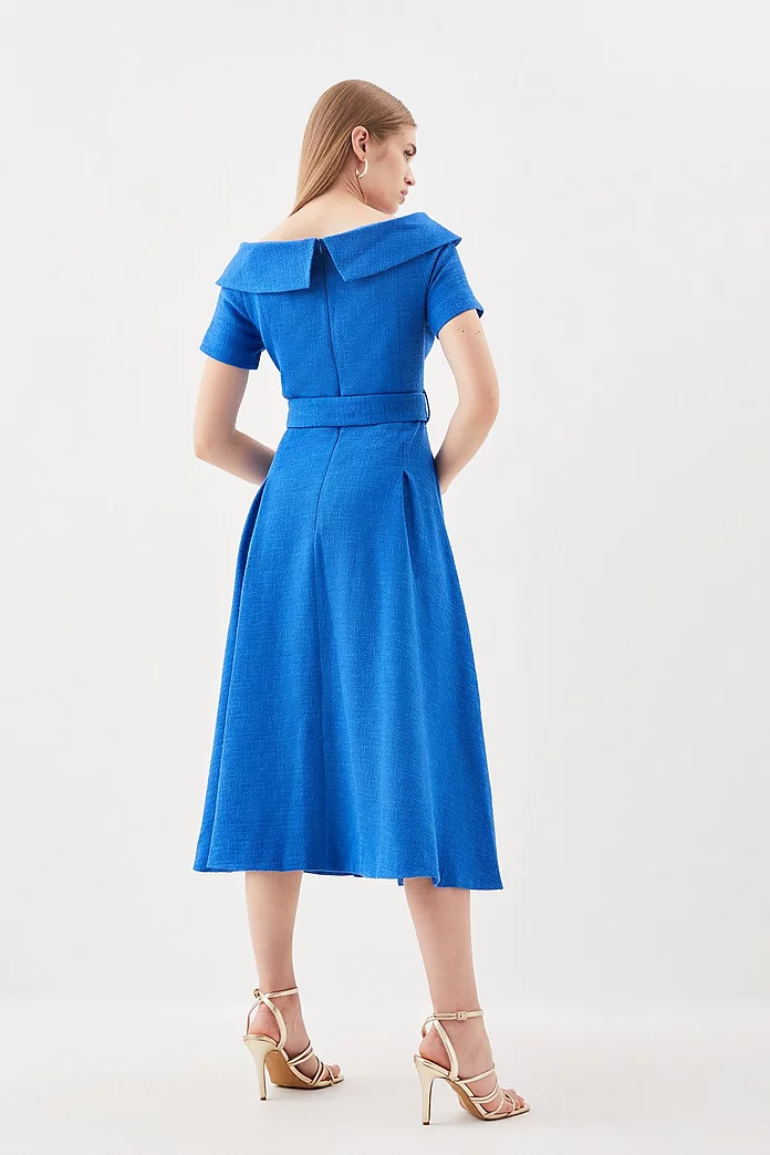 Tailored Turtleneck Tweed Off The Shoulder Belted Full Skirt Tailored Turtleneck Tweed Off The Shoulder Belted Full Skirt