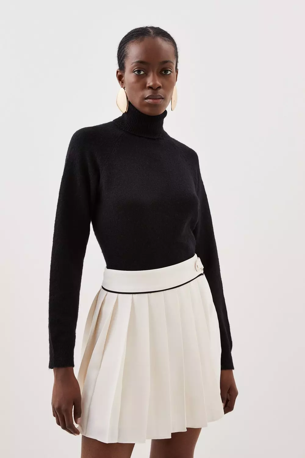 Soft Tailored Tab Detail Pleated Mini Skirt Karen Millen