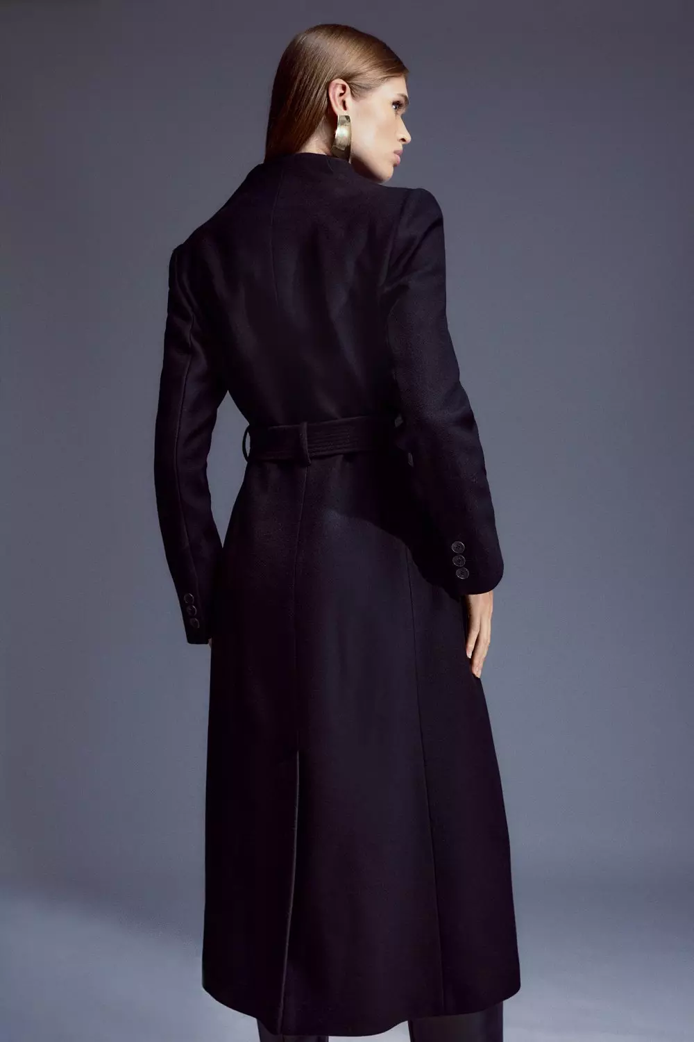 Italian Manteco Wool Blend High Neck Belted Midaxi Coat