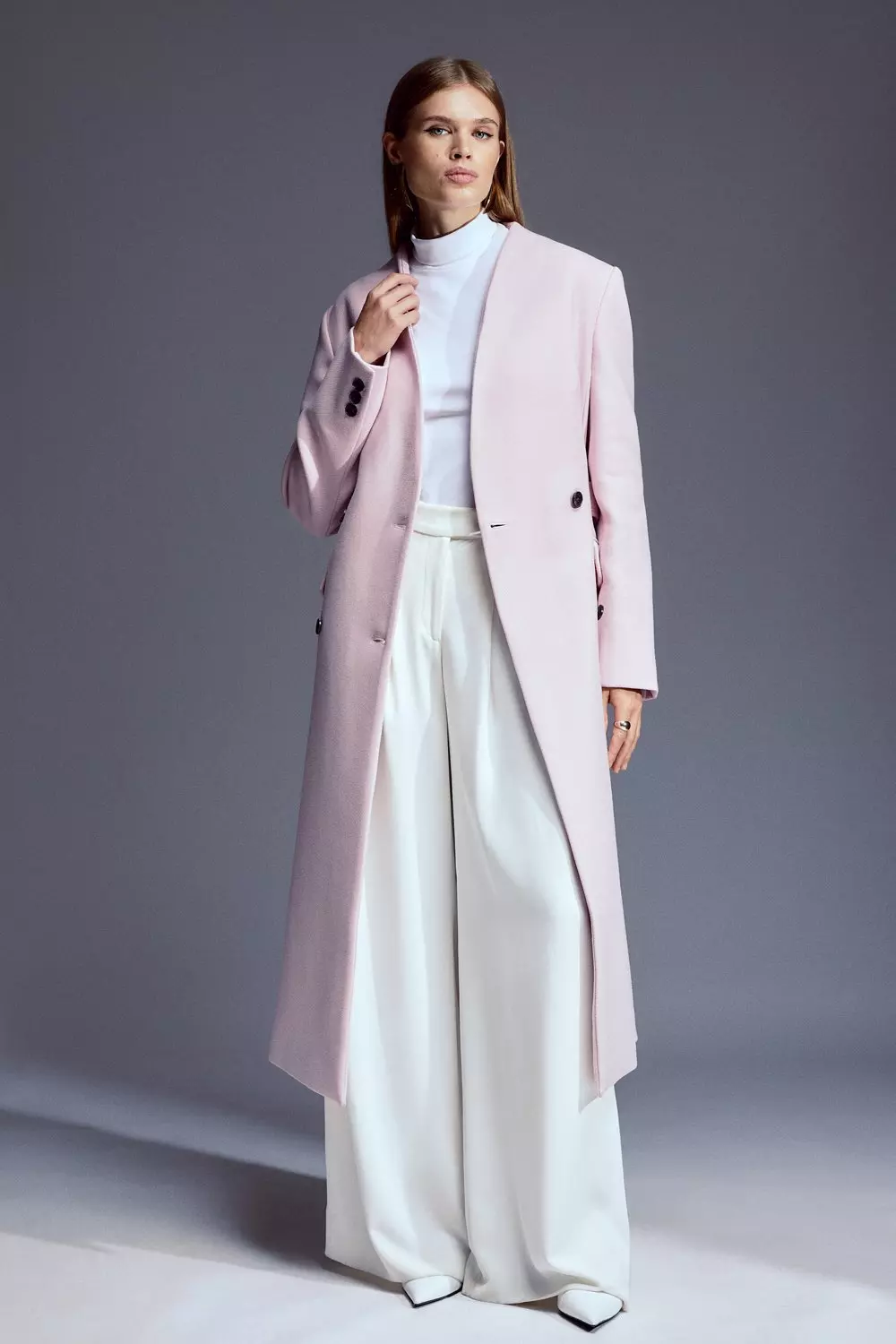 Italian Manteco Wool Blend High Neck Belted Midaxi Coat | Karen Millen