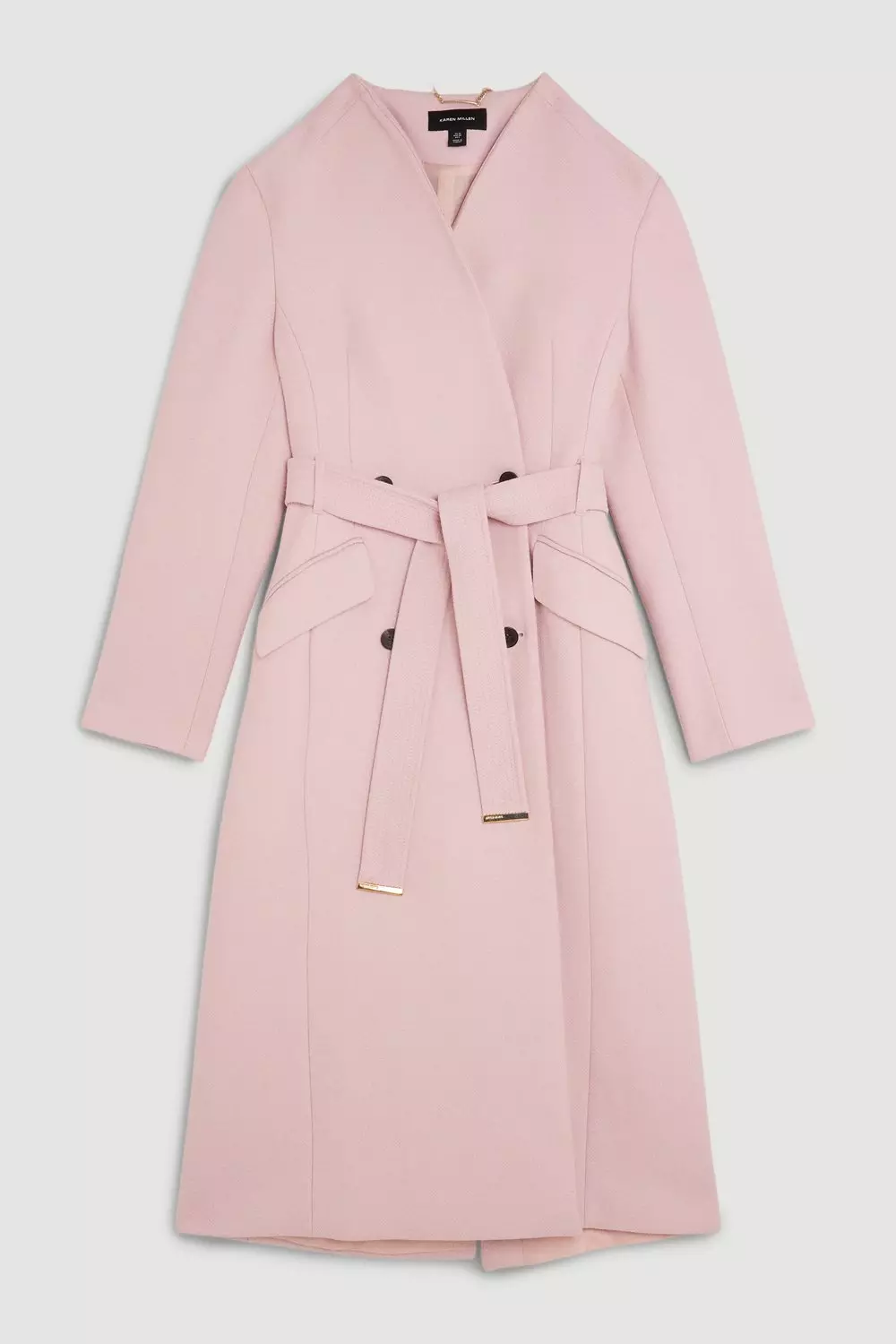 Italian Manteco Wool Blend High Neck Belted Midaxi Coat | Karen Millen