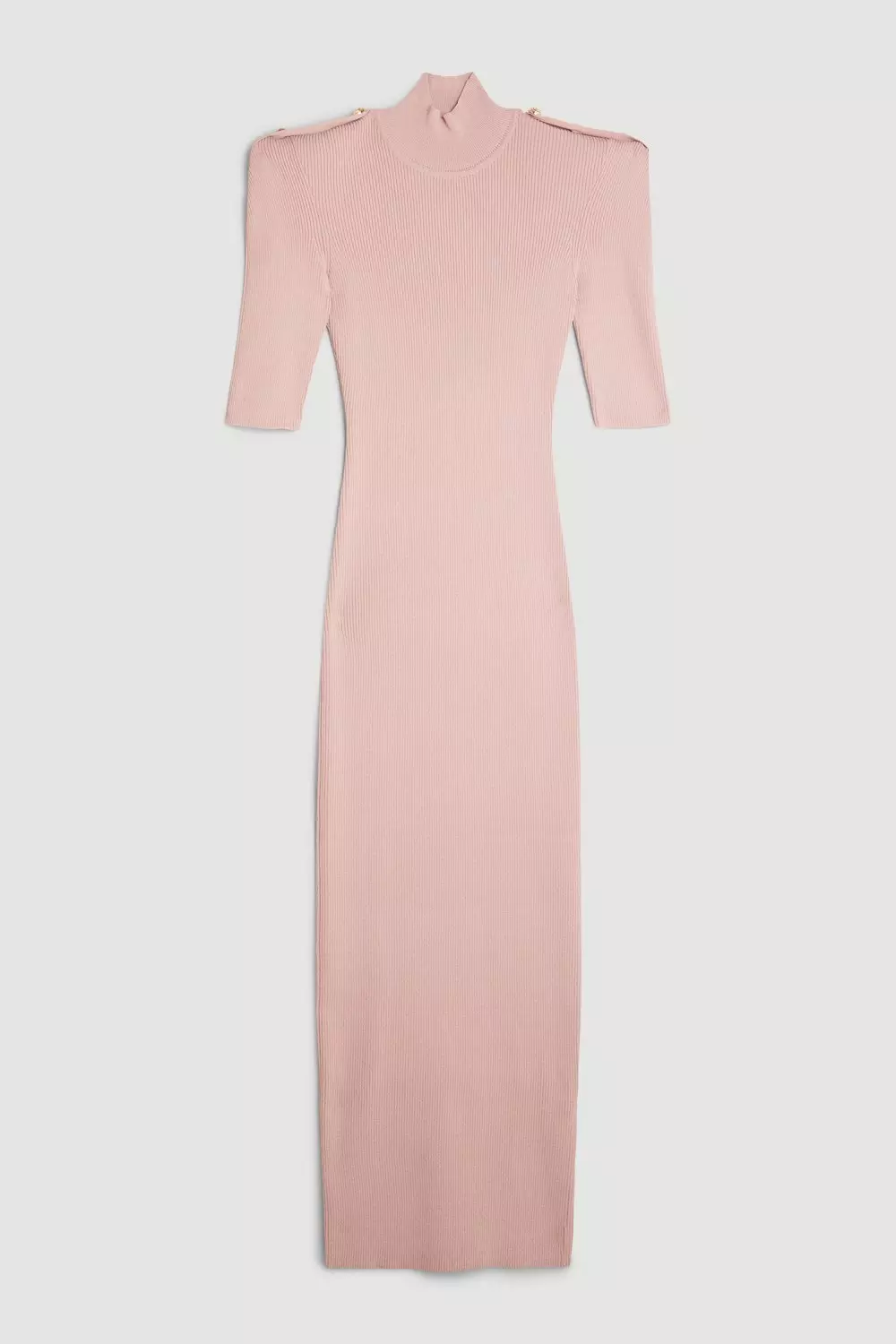 Viscose Blend Rib Knit Power Shoulder Military Trim Maxi