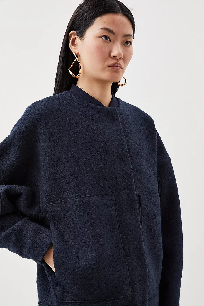 Premium 100% Washed Wool Bomber Knit Jacket | Karen Millen Premium 100% Washed Wool Bomber Knit Jacket | Karen Millen