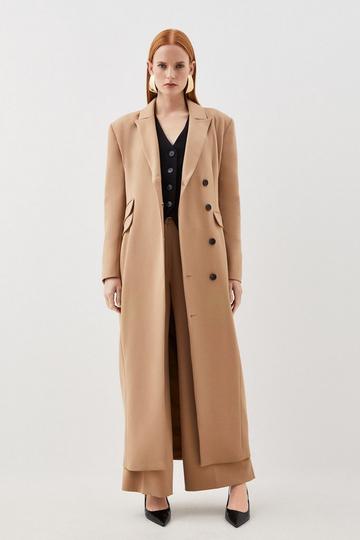 Tailored Compact Stretch Strong Shoulder Maxi Blazer Dress camel