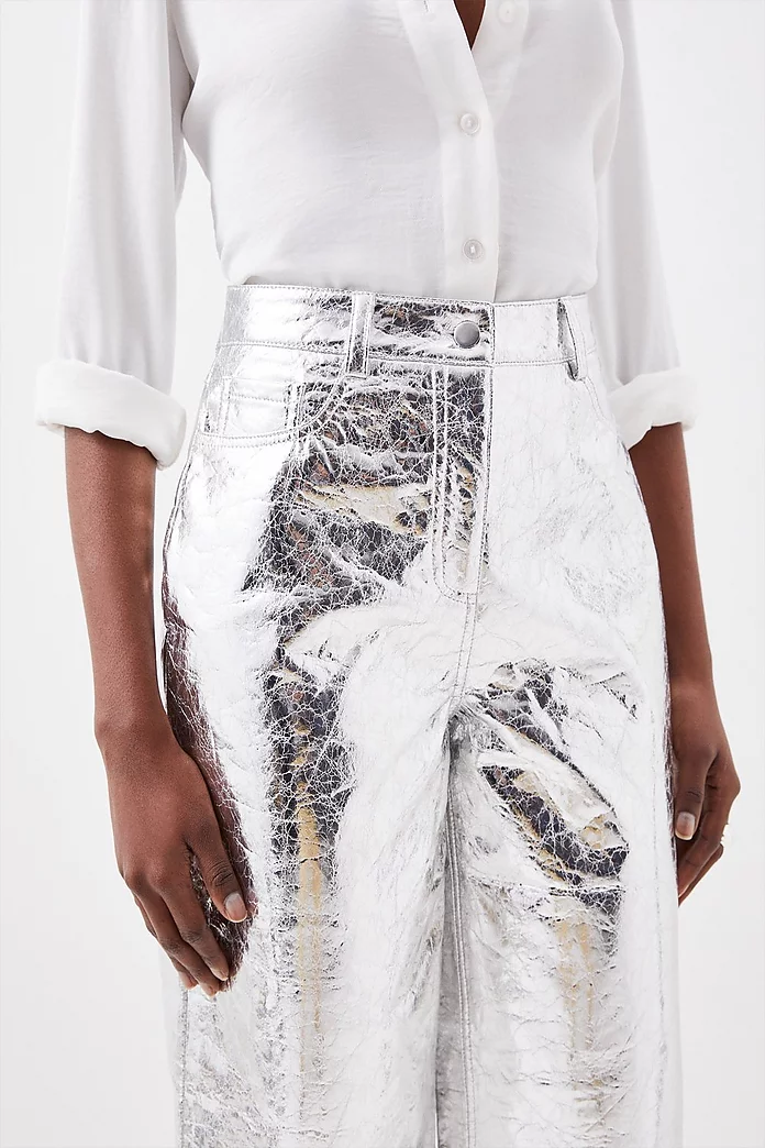 Metallic Faux Leather Wide Leg Pants | Karen Millen Metallic Faux Leather Wide Leg Pants | Karen Millen