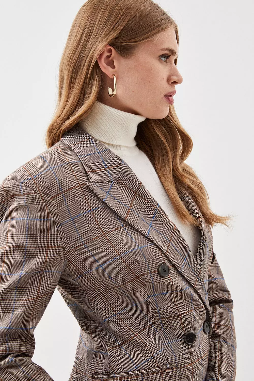 【KAREN MILLEN】グレーチェックカラーレスベルトブレザー KAREN MILLENグレーチェックテーラードカラーレスベルトブレザー