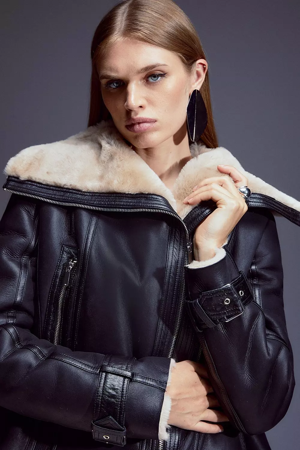Shearling High Low Jacket | Karen Millen