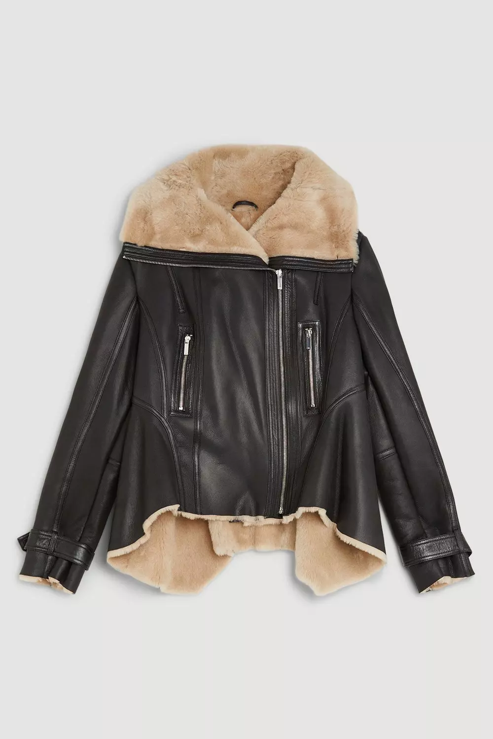 Shearling High Low Jacket | Karen Millen