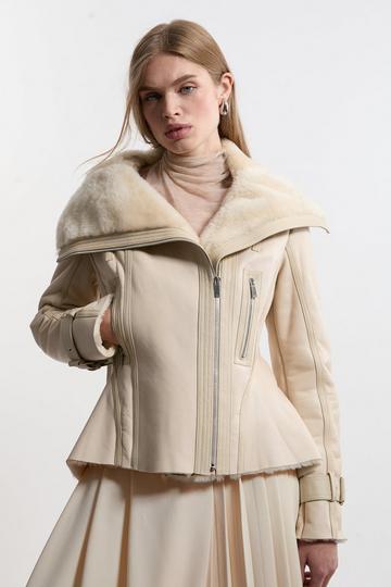 Shearling High Low Jacket cream