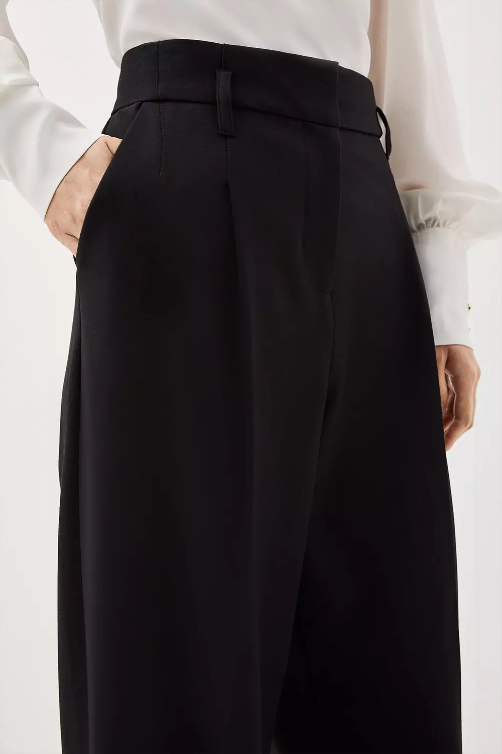 Tailored Compact Stretch Corset Waist Wide Leg Pants | Karen