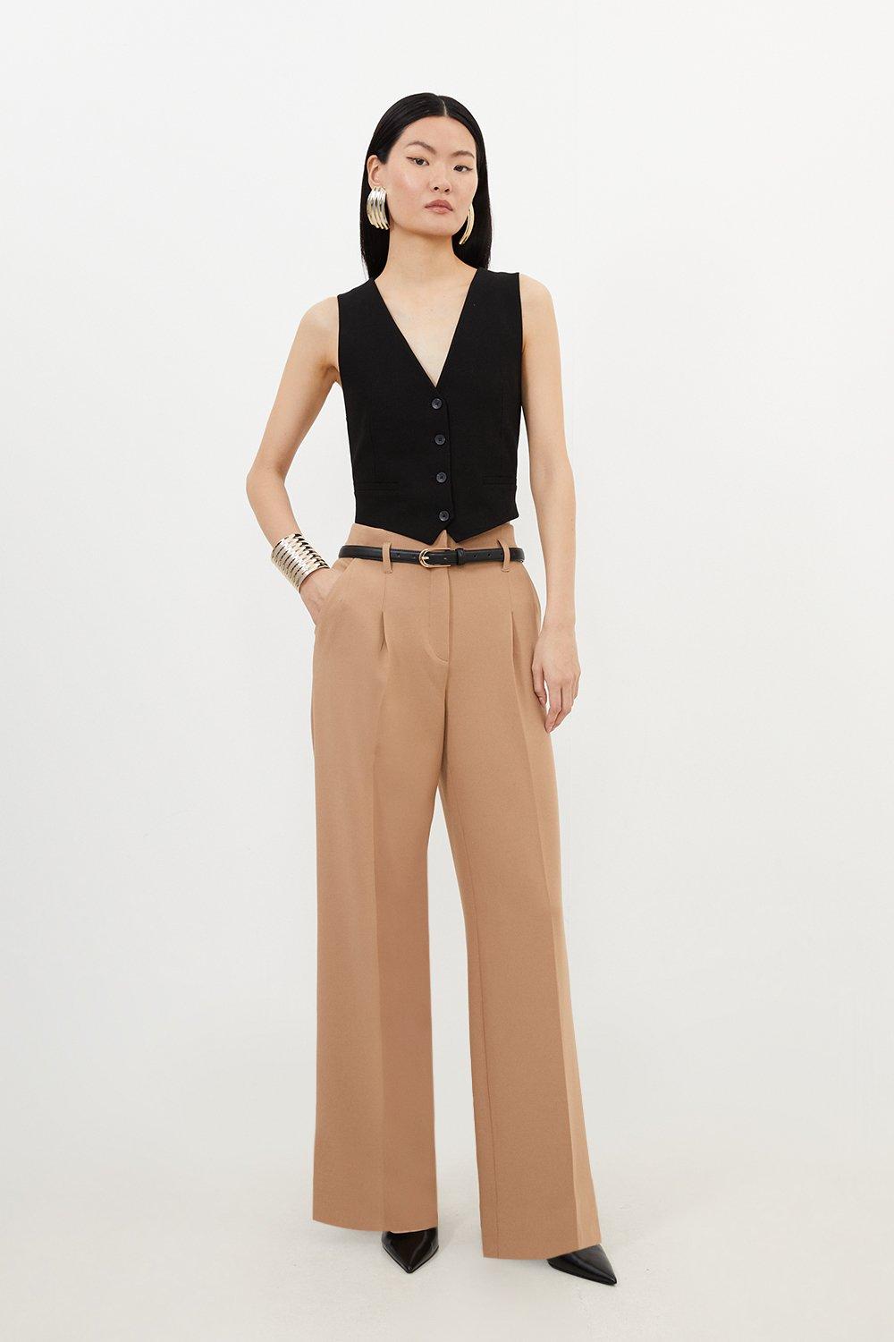 Tailored Compact Stretch Corset Waist Wide Leg Trousers Karen Millen