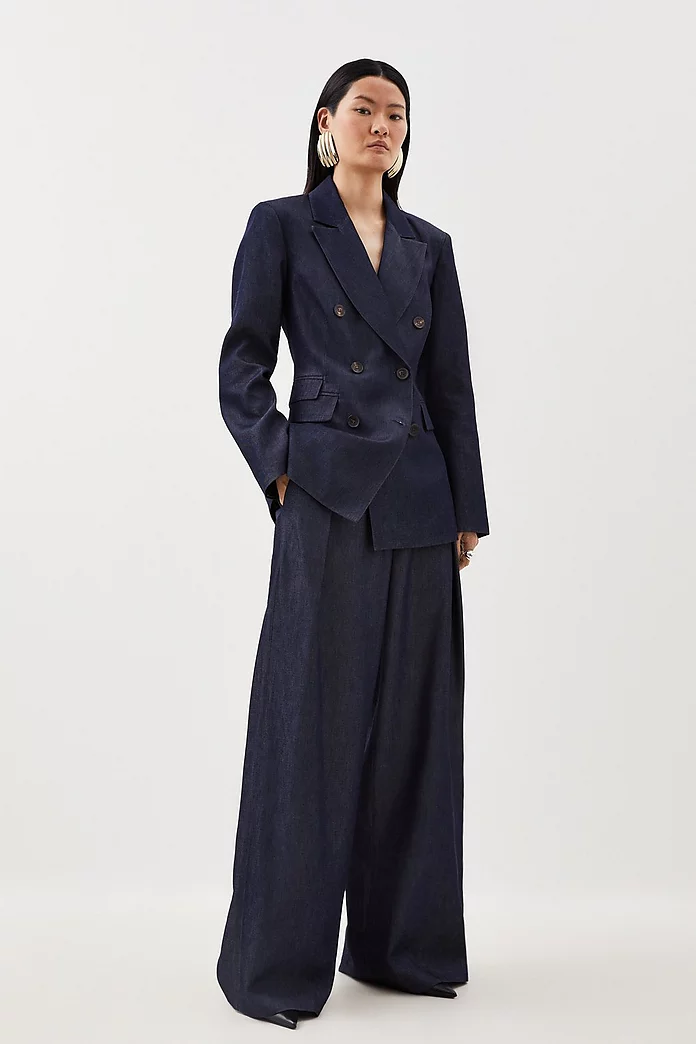 Tailored Denim High Waisted Wide Leg Pants | Karen Millen Tailored Denim High Waisted Wide Leg Pants | Karen Millen