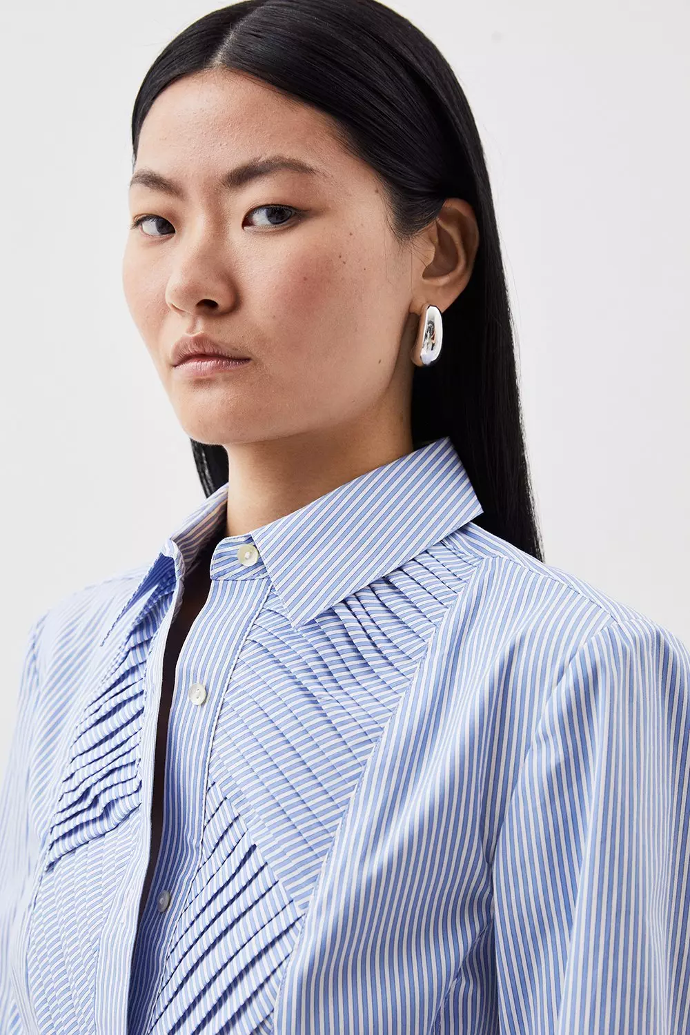 Stripe Tailored Frill Detailed Bib Shirt  alternative image