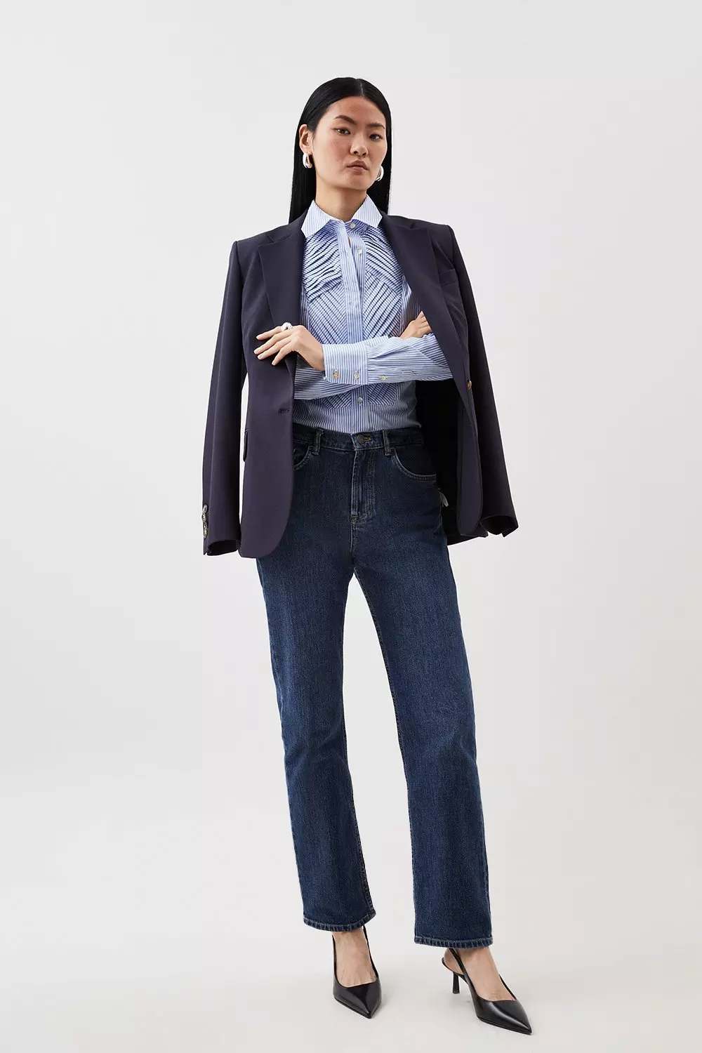 Stripe Tailored Frill Detailed Bib Shirt  alternative image