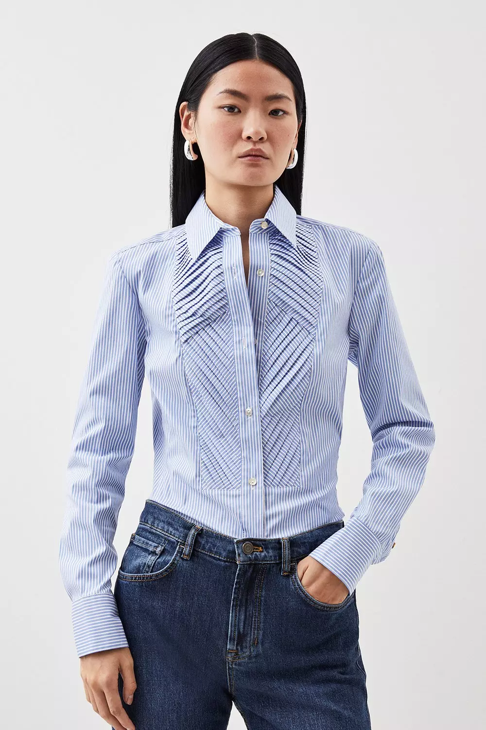 Stripe Tailored Frill Detailed Bib Shirt  alternative image