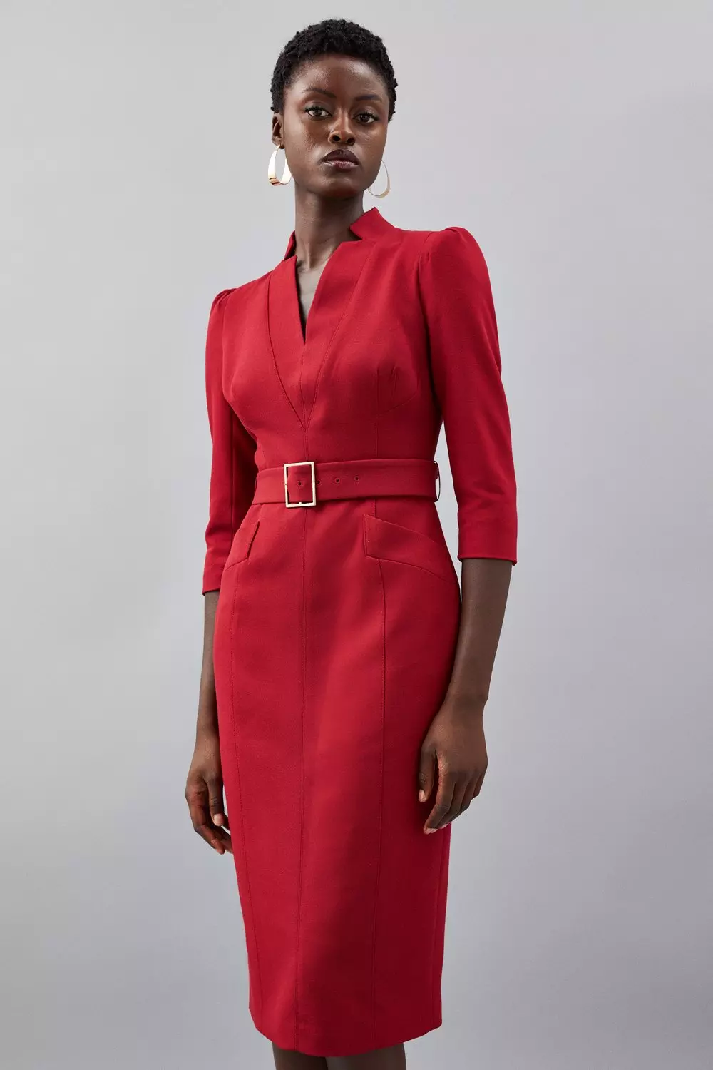 Red fashion midi pencil dress