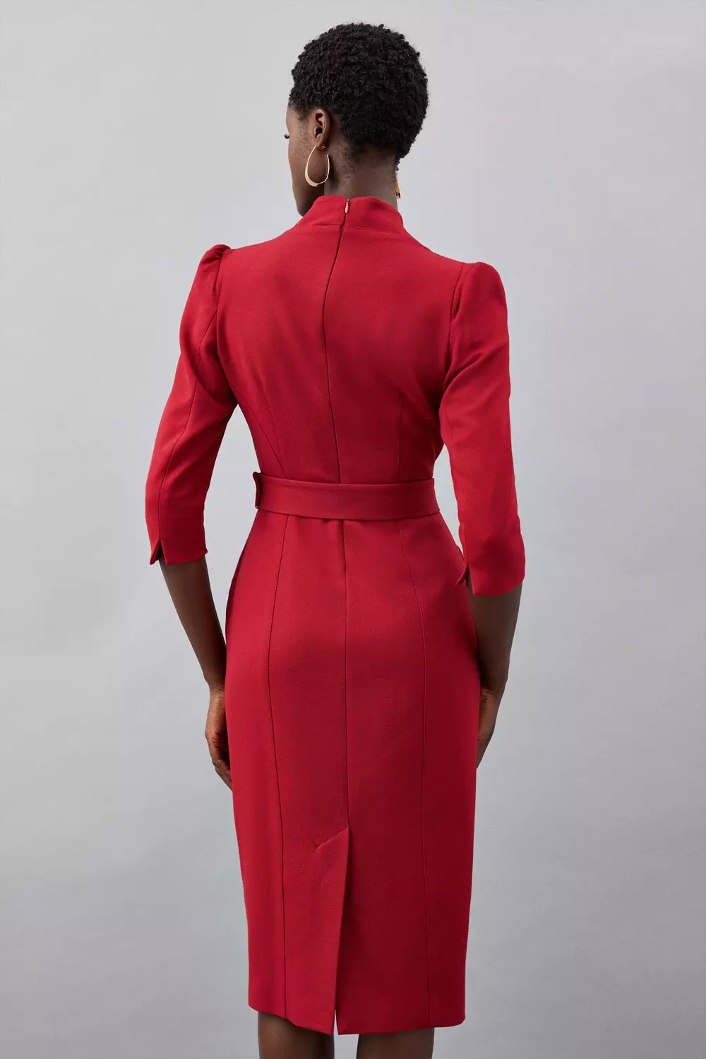 Tailored Structured Crepe Forever Belted Pencil Midi Dress
