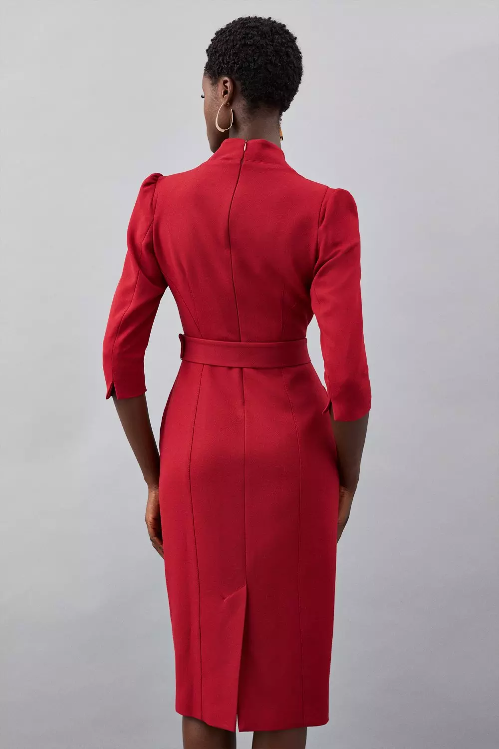 Tailored Structured Crepe Forever Belted Pencil Midi Dress Karen Millen