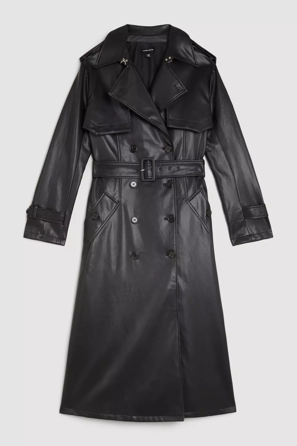 KAREN MILLEN フェイクレザー テーラード トレンチコート 無地 Tailored Faux Leather Belted Trench Coat | Karen Millen