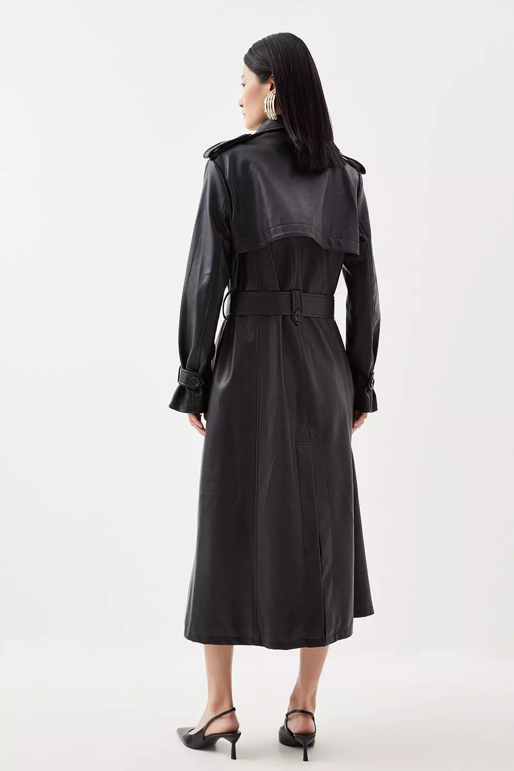 Tailored Faux Leather Belted Trench Coat | Karen Millen