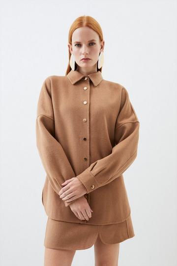 Tailored Splittable Wool Blend Shirt Jacket camel