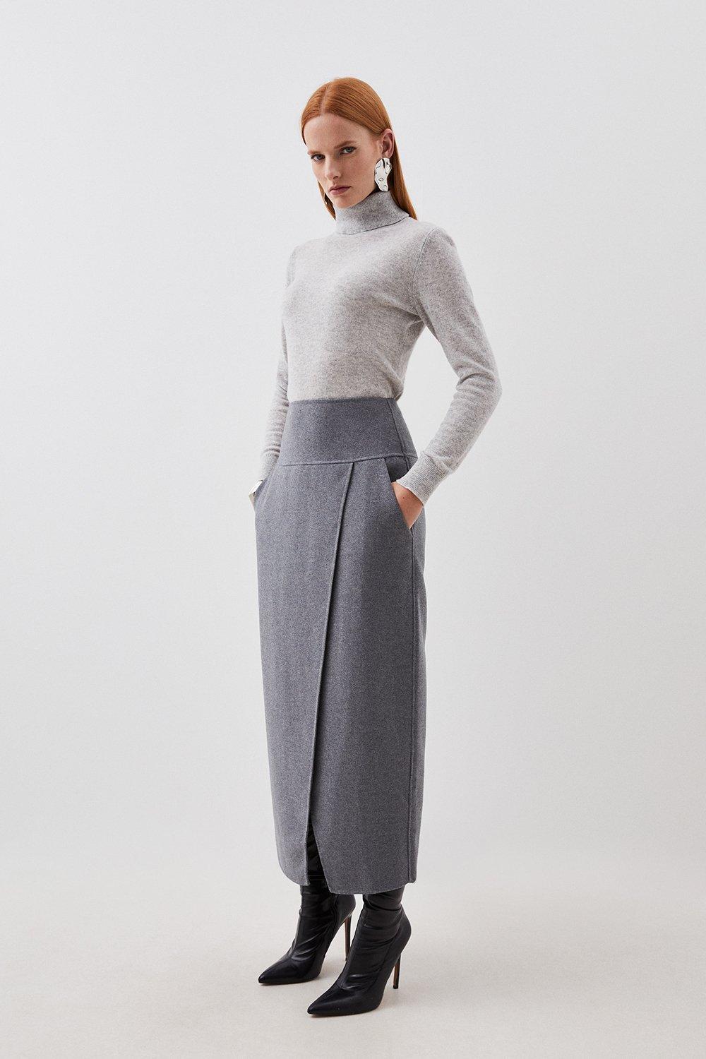 Tailored Double Faced Wool Blend Maxi Skirt | Karen Millen