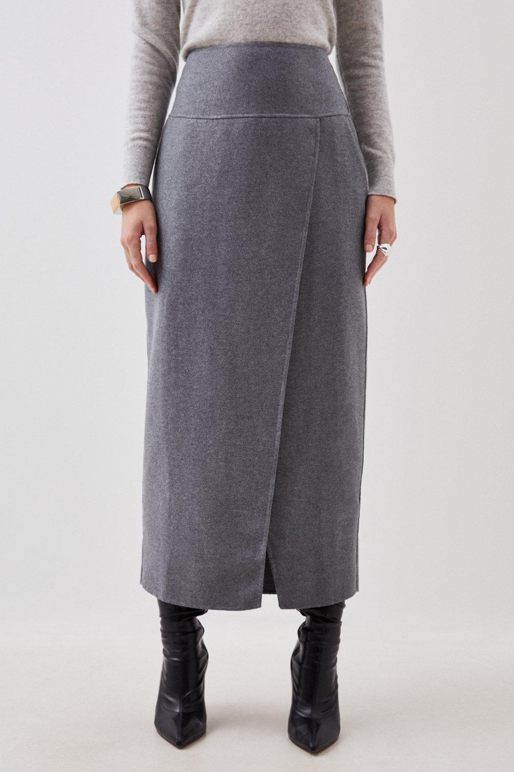 Tailored Double Faced Wool Blend Maxi Skirt | Karen Millen