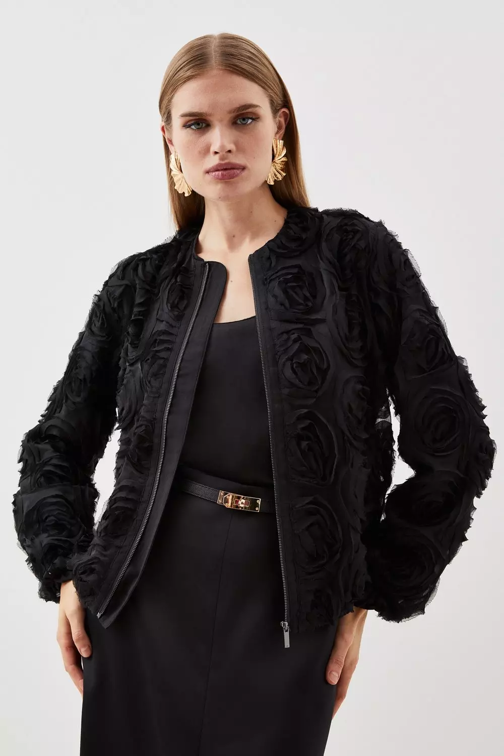 Rosette Woven Bomber Jacket Karen Millen