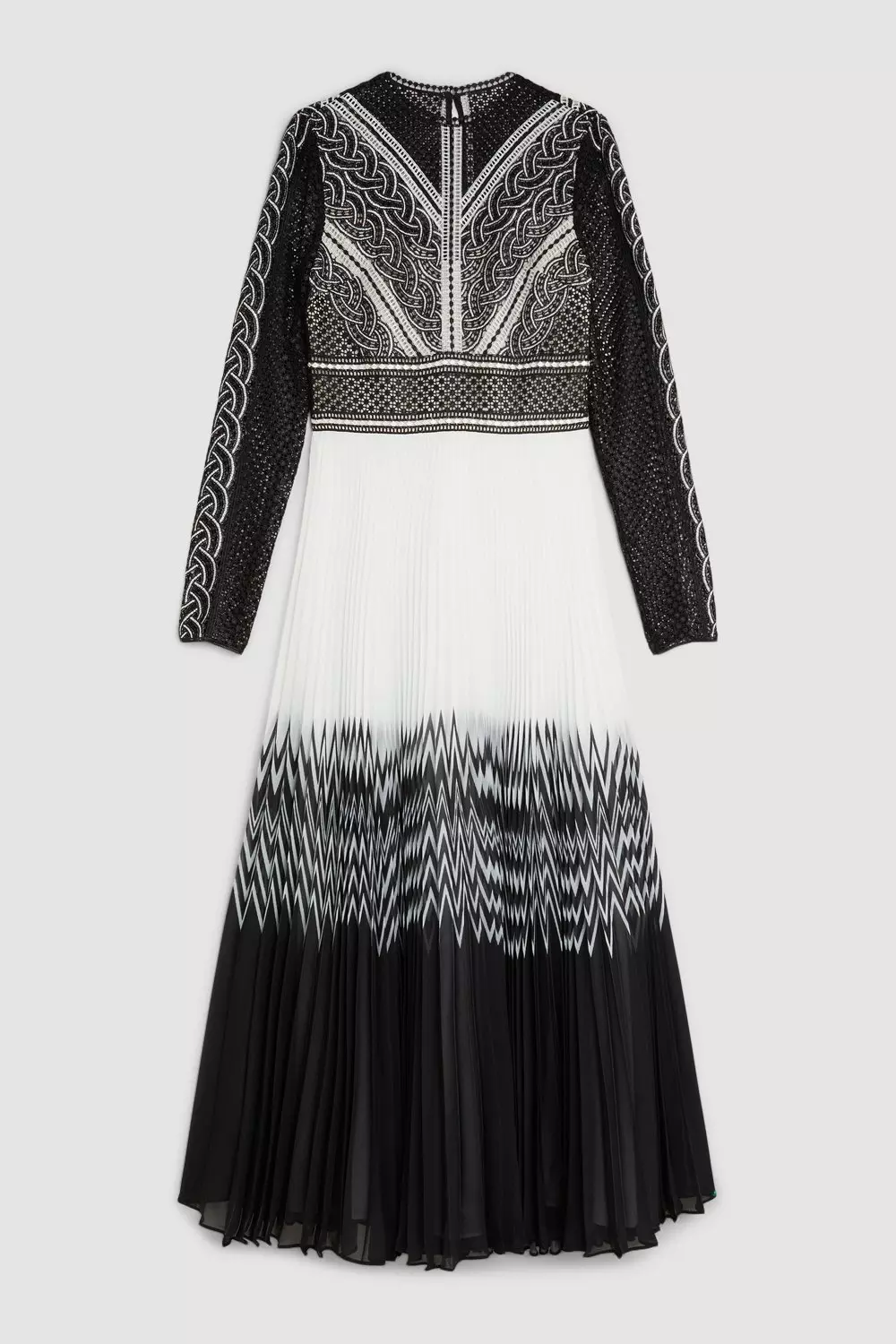 Guipure Lace Pleated Placed Print Woven Maxi Dress | Karen