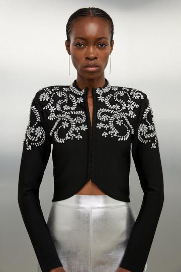 Black Figure Form Bandage Embellished Knit Jacket