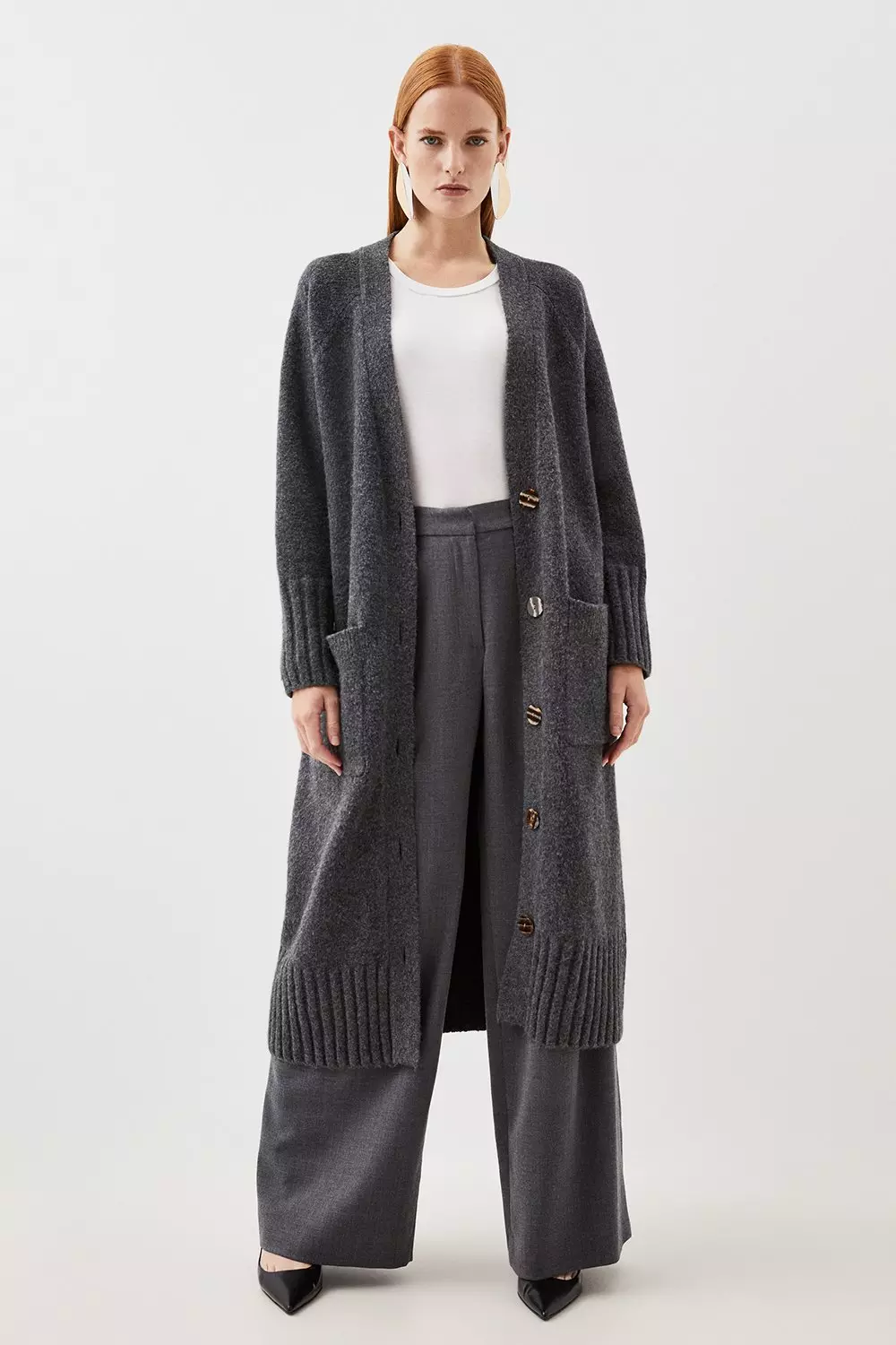 Wool Blend Oversized Longline Knit Cardigan | Karen Millen