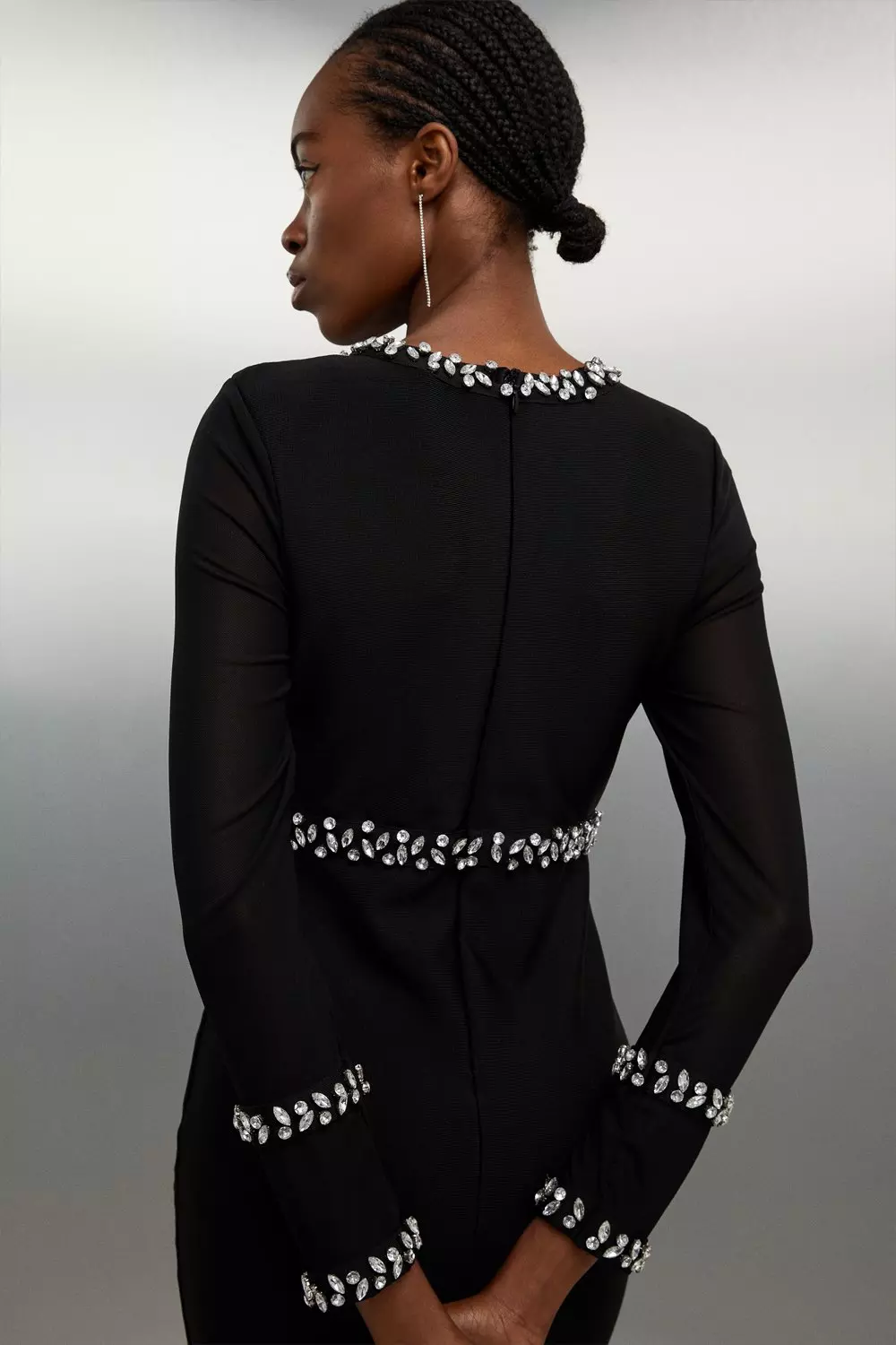 Bandage Figure Form Knit Keyhole Embellished Maxi Dress