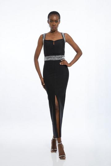 Bandage Figure Form Knit Embellished Maxi Dress black