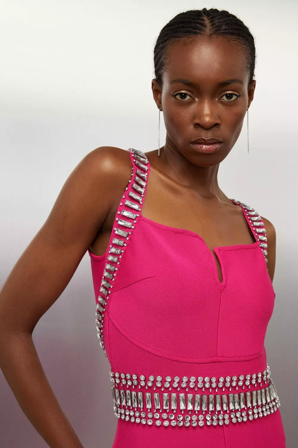 Bandage Figure Form Knit Embellished Maxi Dress | Karen Millen