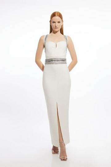 Bandage Figure Form Knit Embellished Maxi Dress ivory