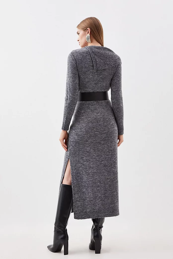 Wool Blend Cosy Envelope Belted Knit Maxi Dress | Karen Millen Wool Blend Cosy Envelope Belted Knit Maxi Dress | Karen Millen