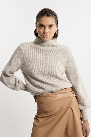 Wool Blend Cosy Funnel Knit Jumper ivory