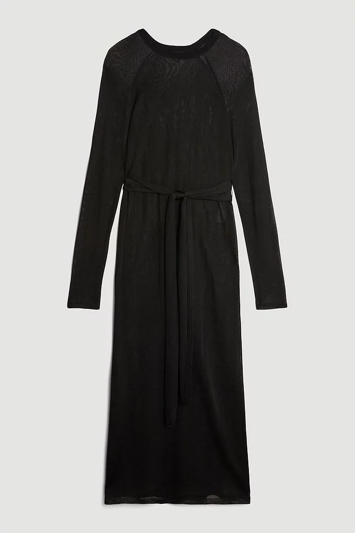 Slinky Viscose Sheer Tie Detail Knit Tunic | Karen Millen Slinky Viscose Sheer Tie Detail Knit Tunic | Karen Millen