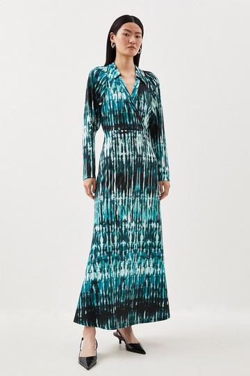 Petite Abstract Print Jersey Maxi Wrap Dress green