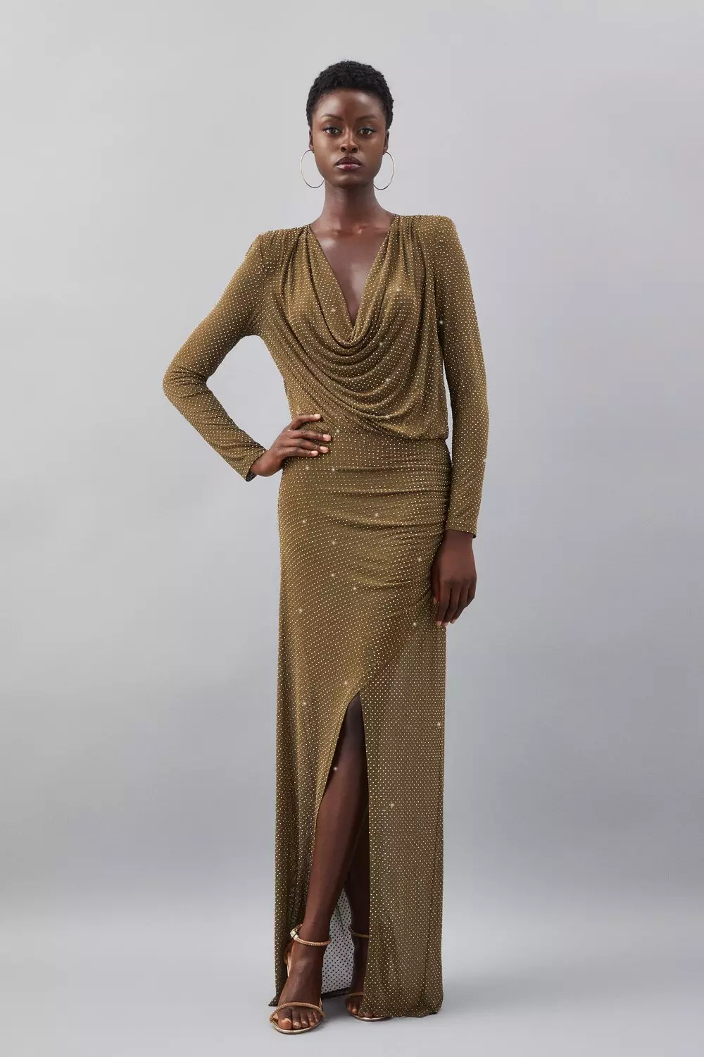 Karen Millen エンジェルスリ−ブ ウ−ブン ドレス Jersey Embellished Maxi Dress | Karen Millen