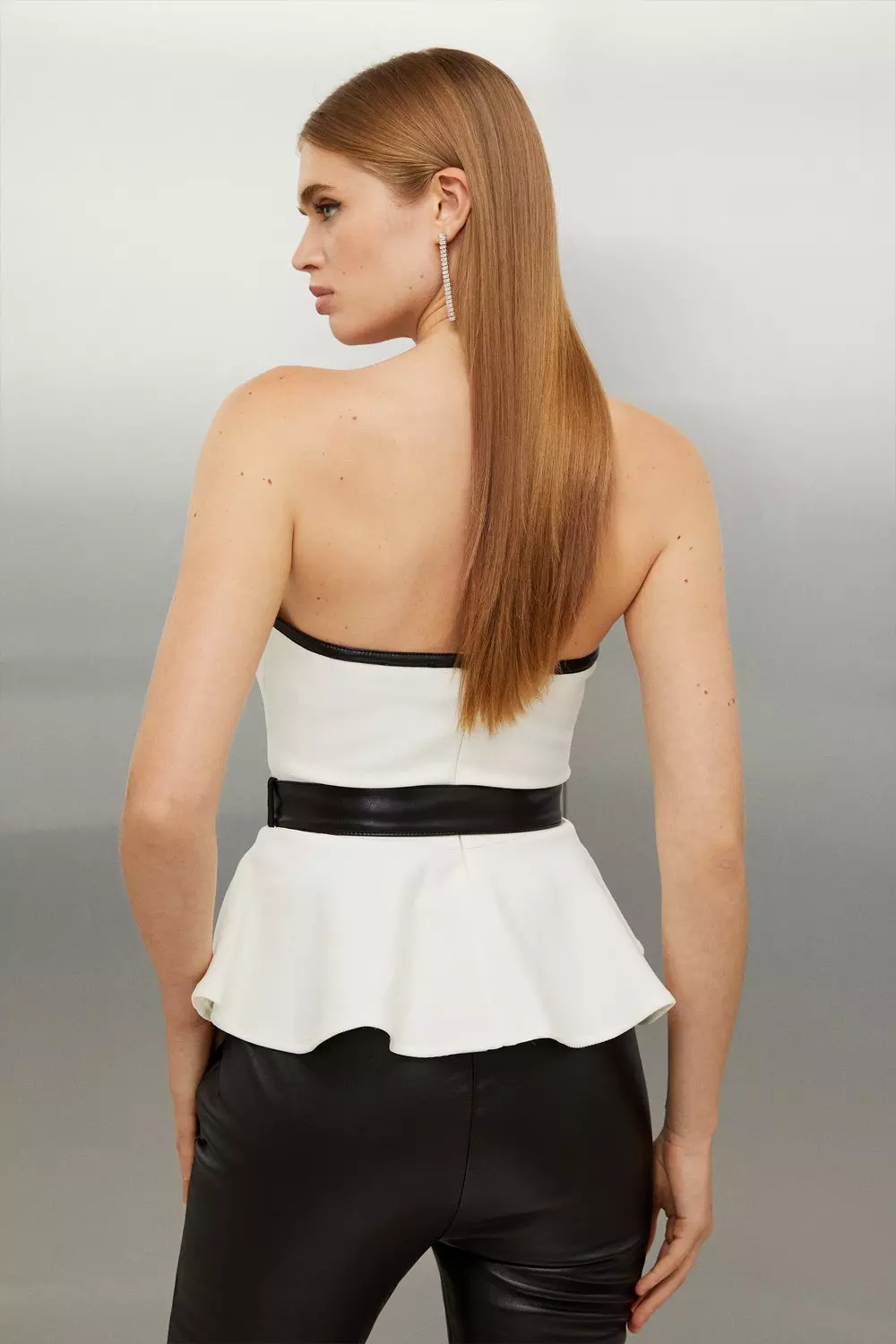 Mono Figure Form Bandage Corset Style Knit Peplum Top alternative image