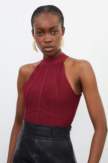 Figure Form Bandage Halter Neck Knit Top burgundy