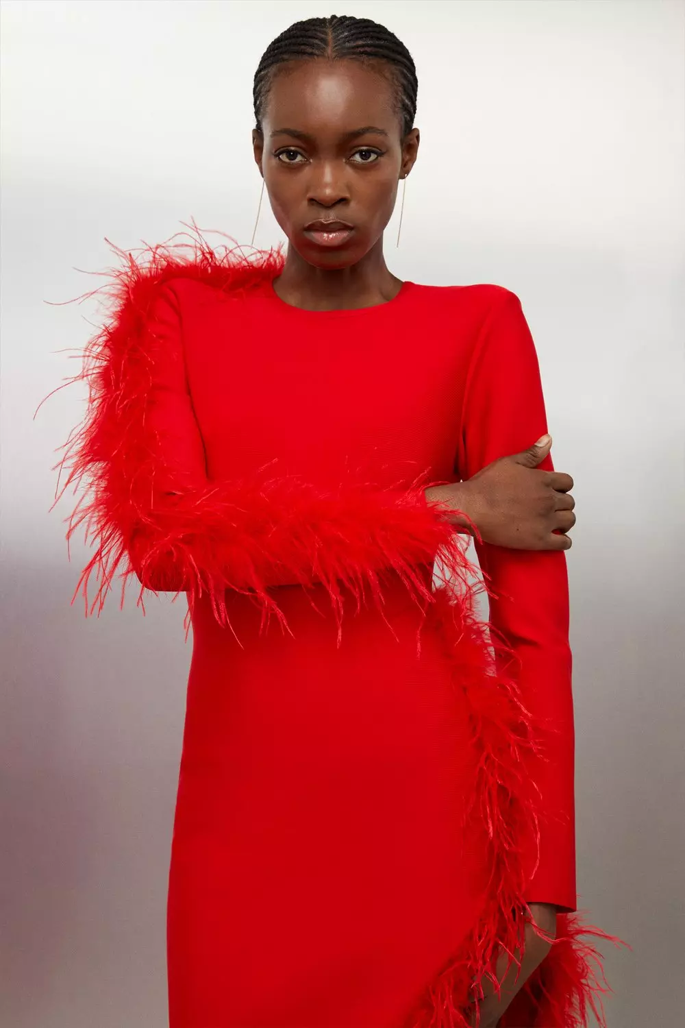 Figure Form Bandage Knit Split Feather Hem Midi Dress Karen Millen