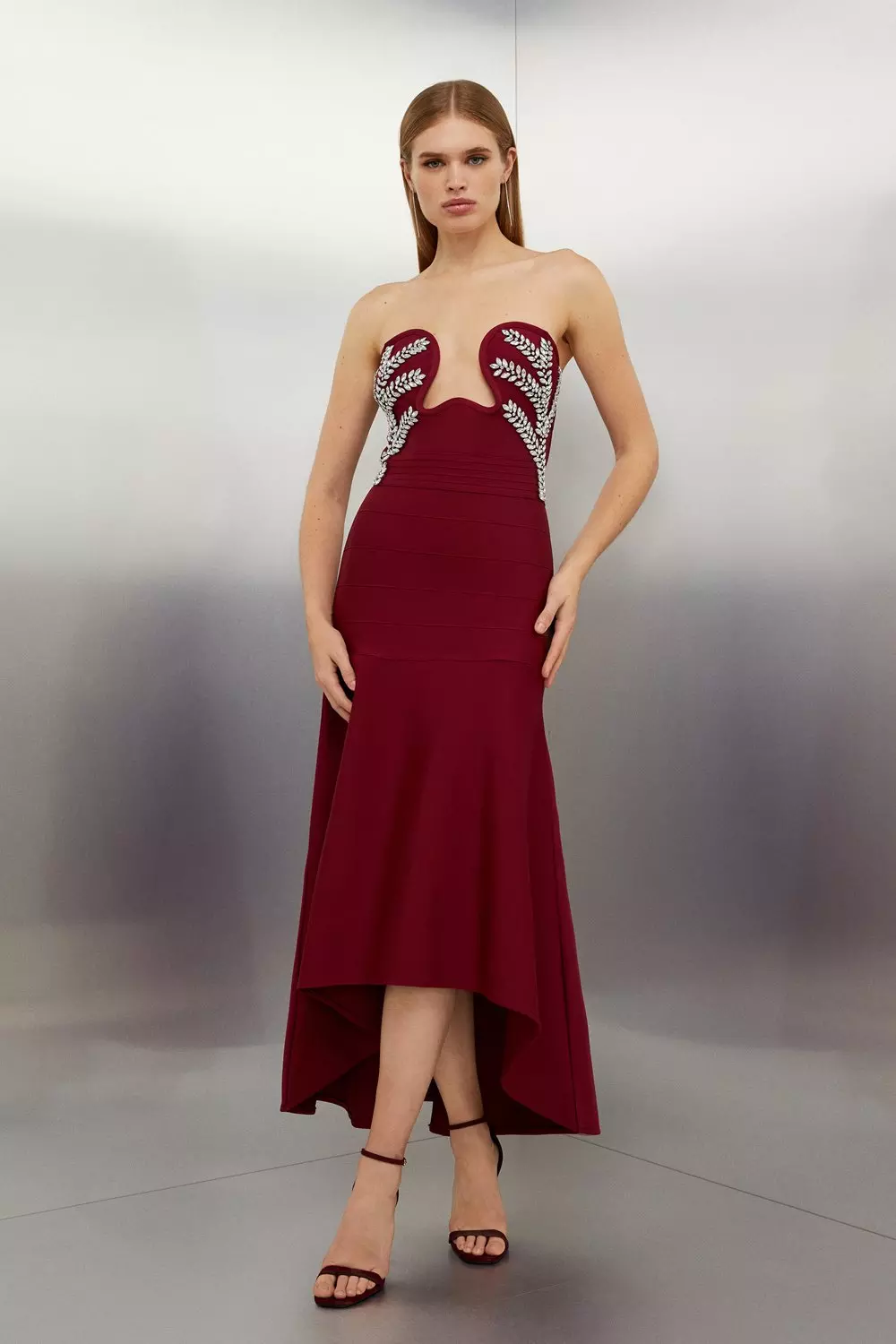 Figure Form Bandage Knit Corset Style Embellished Maxi Dress alternative image