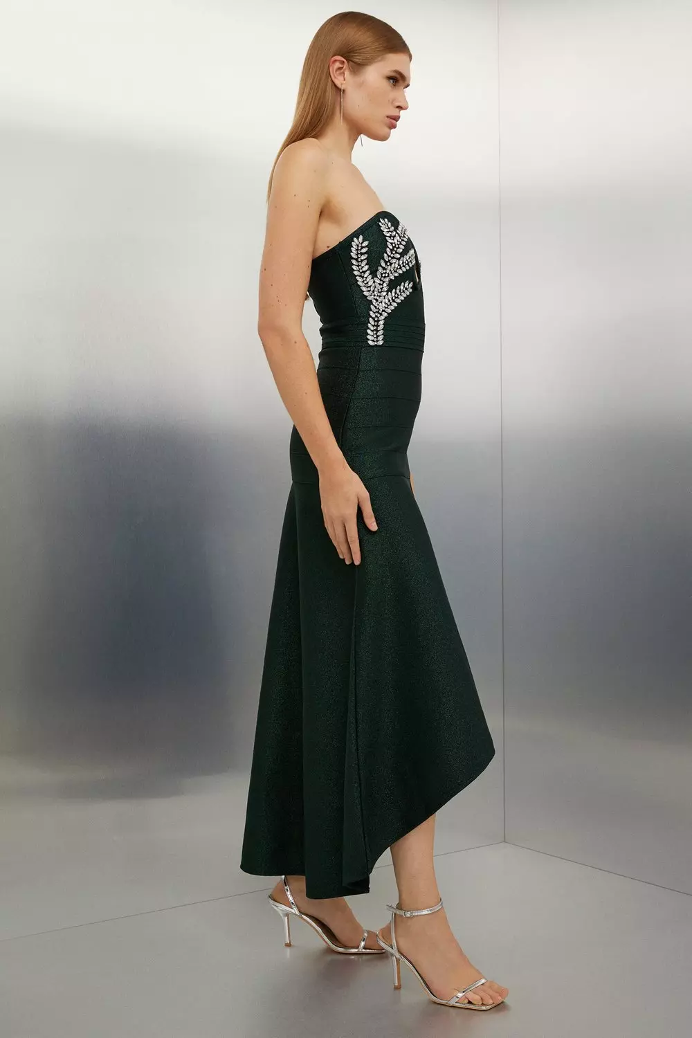 Figure Form Bandage Knit Corset Style Embellished Midaxi Dress | Karen  Millen