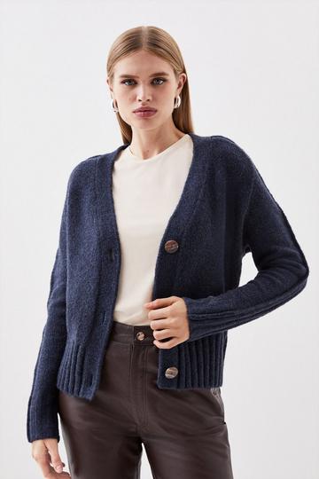 Wool Blend Knit Boxy Cardigan navy